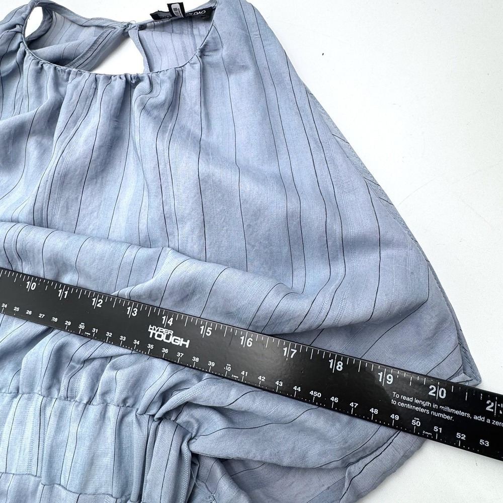 CHLOE DAO Women Large Pale Blue Pinstripe Sleeveless Tie Waist Halter Midi Dress - Picture 8 of 9